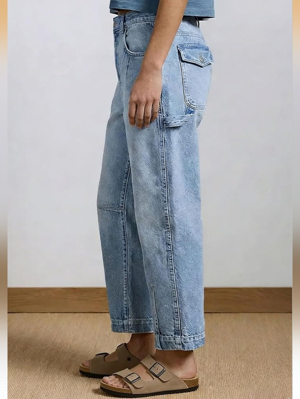 Light Blue Barrel Cargo Jeans - Picture 3 of 10